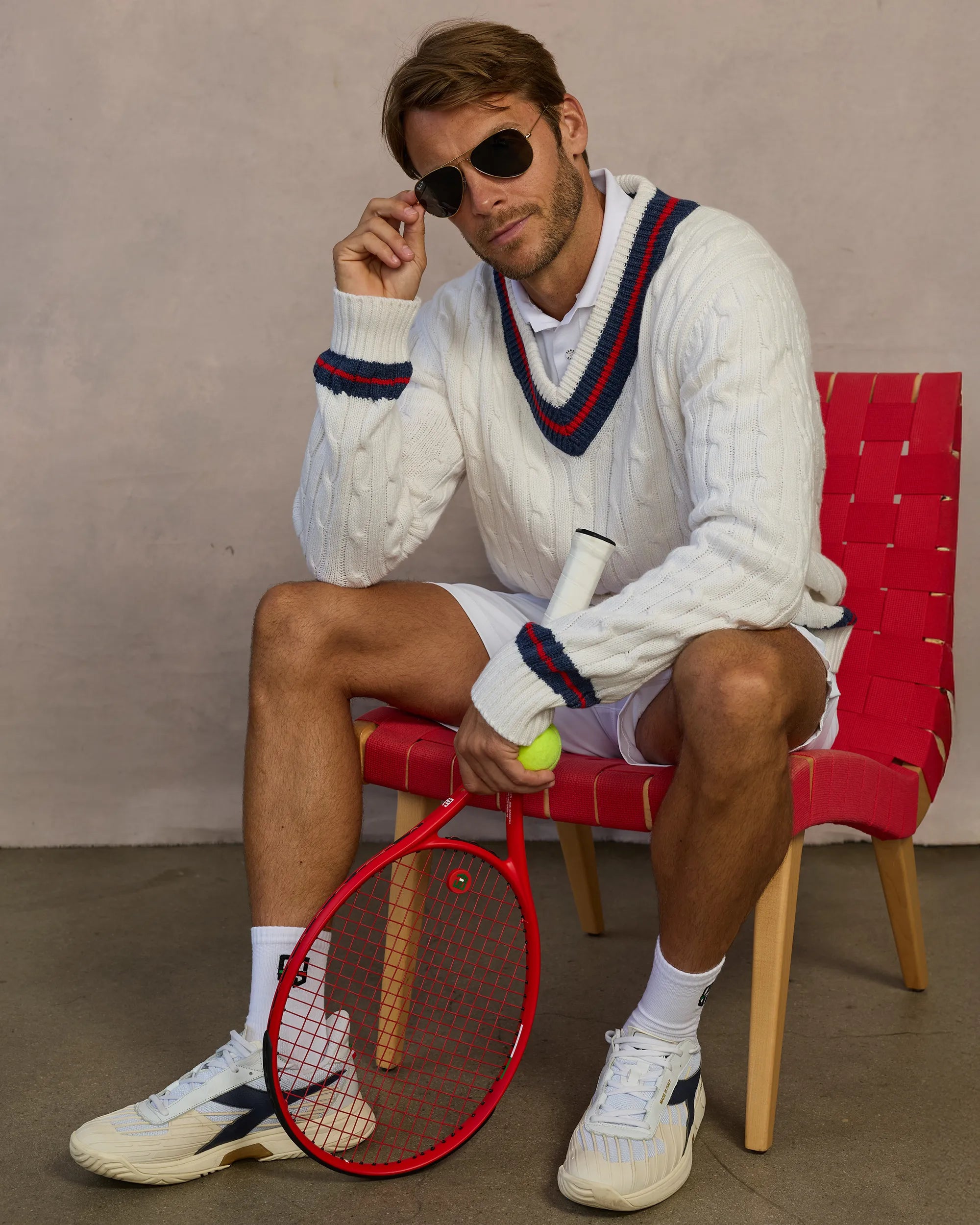 Americana Cable Knit Sweater- Bianco