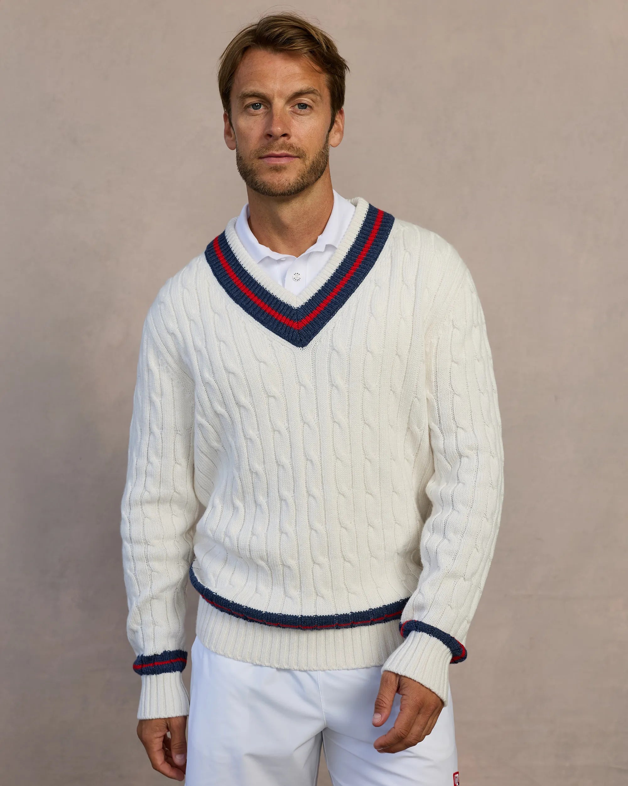 Americana Cable Knit Sweater- Bianco