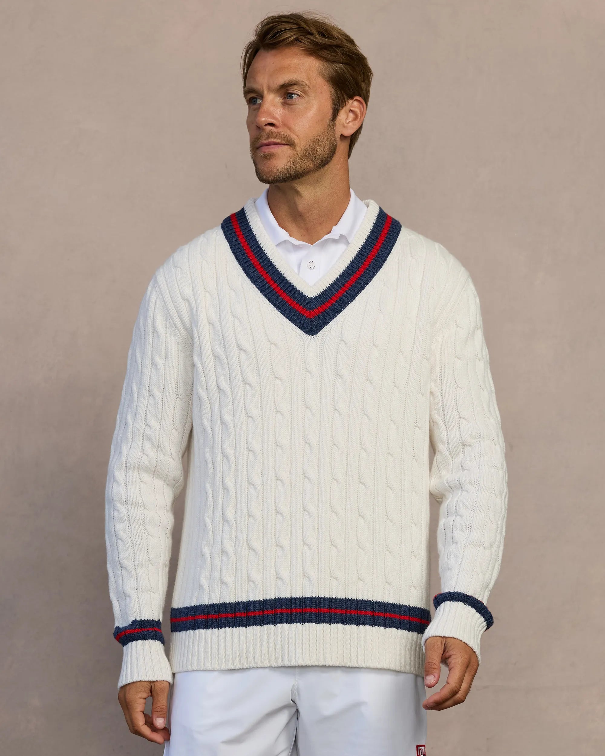 Americana Cable Knit Sweater- Bianco