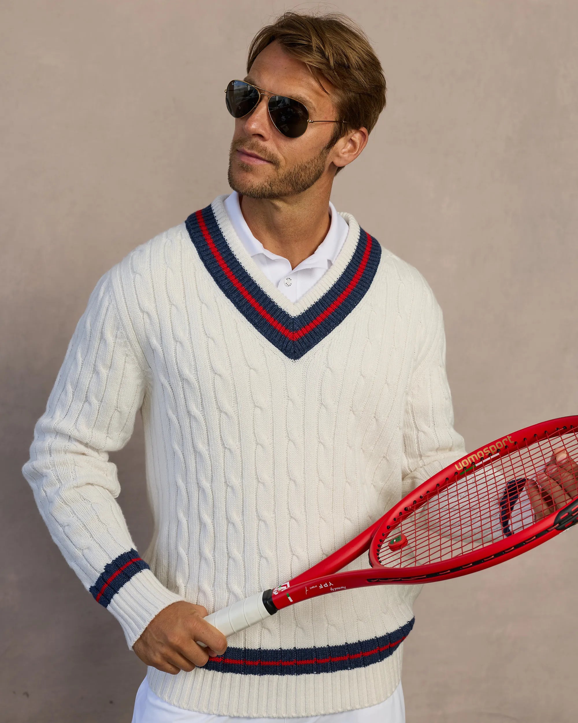 Americana Cable Knit Sweater- Bianco
