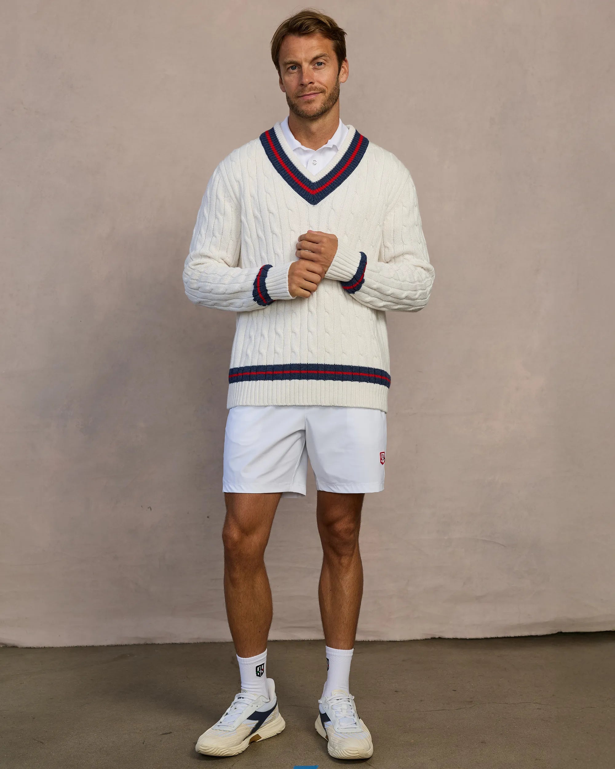 Americana Cable Knit Sweater- Bianco