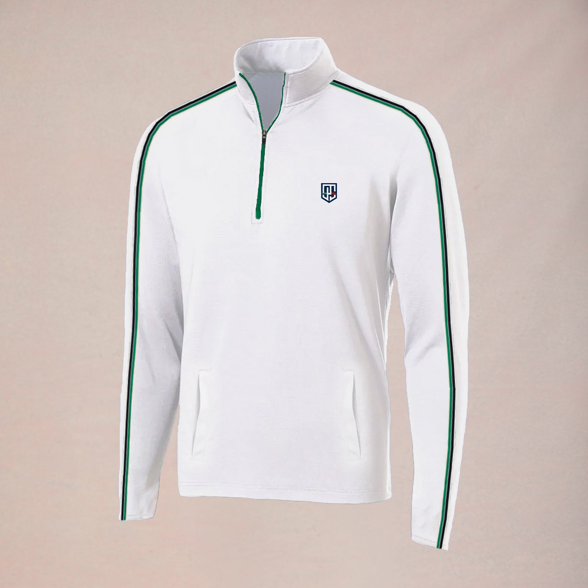 Navigare III Pullover - Bianco w/ Cream, Navy, and Green Trim