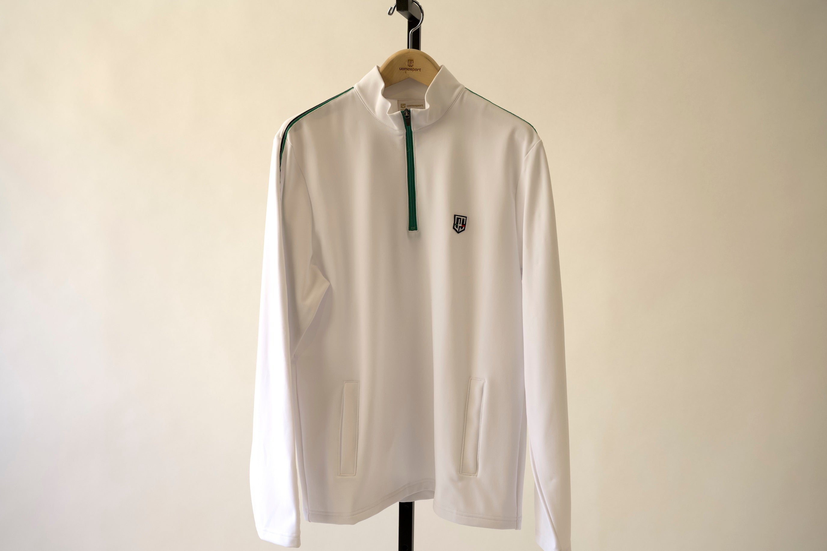Navigare III Pullover - Bianco w/ Cream, Navy, and Green Trim